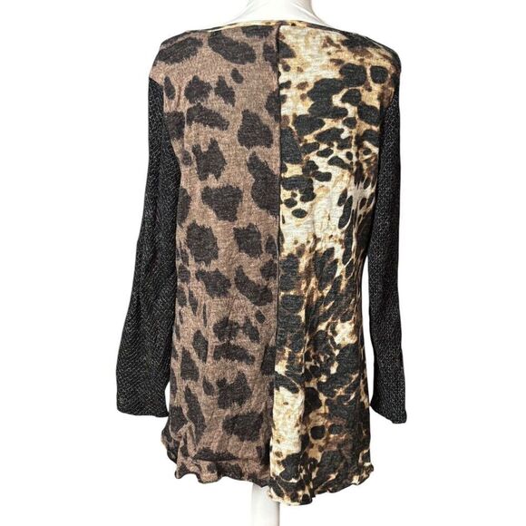 Ali Miles Sweater Size 1X Animal Print Brown Artsy Lagenlook Wearable Art Mature - Picture 2 of 10